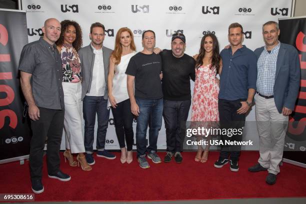 Script Reading Presented by USA Network -- Pictured: Gene Klein, Gina Torres, Patrick J. Adams, Sarah Rafferty, Aaron Korsh, Rick Hoffman, Meghan...