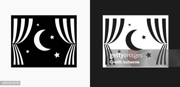 night view icon on black and white vector backgrounds - winter window stock illustrations