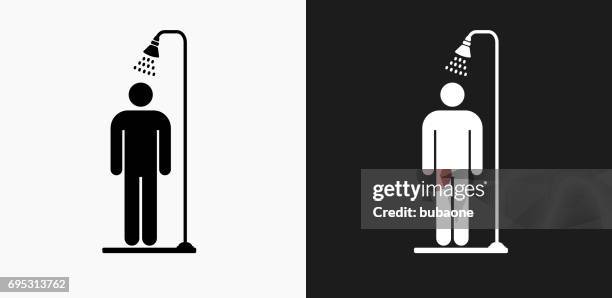 shower icon on black and white vector backgrounds - taking shower stock illustrations