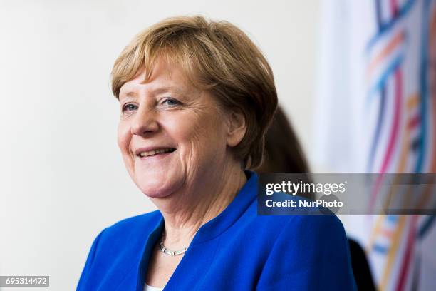 German Chancellor Angela Merkel awaits guests at the Chancellery in Berlin, Germany on June 12, 2017. Germany is holding the G20 Africa Conference...