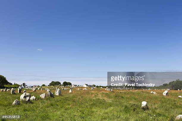 famous carnac site of 10,000 neolithic stones - carnac stock pictures, royalty-free photos & images