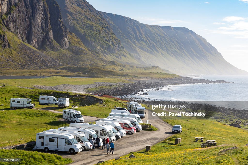 Caravan camping on Eggum beach, Lofoten