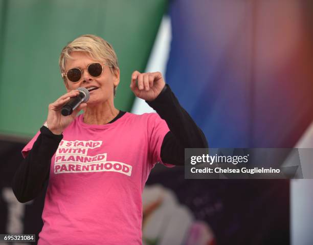 President and CEO of Planned Parenthood Sue Dunlap speaks at the LA Pride ResistMarch on June 11, 2017 in West Hollywood, California.