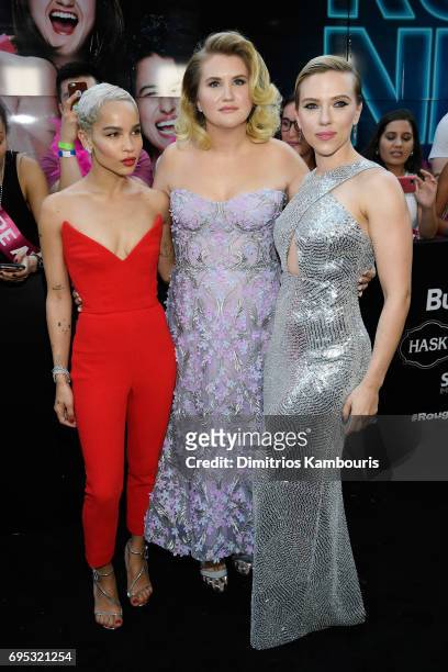 Zoe Kravitz, Jillian Bell and Scarlett Johansson attend the "Rough Night" premiere at AMC Loews Lincoln Square on June 12, 2017 in New York City.
