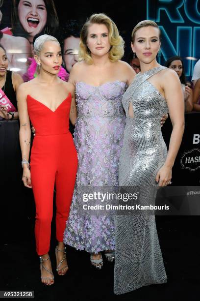Zoe Kravitz, Jillian Bell and Scarlett Johansson attend the "Rough Night" premiere at AMC Loews Lincoln Square on June 12, 2017 in New York City.