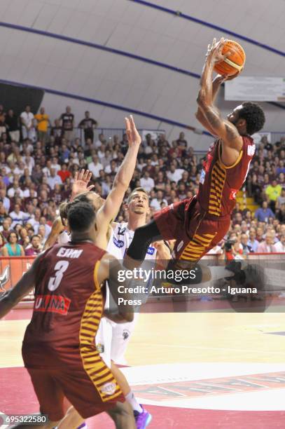 MarQuez Haynes and Melvin Ejim of Umana competes with Toto Forray and Diego Flaccadori of Dolomiti during the match game 2 of play off final series...