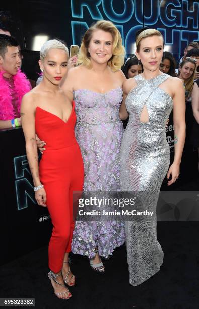 Actors Zoe Kravitz, Jillian Bell and Scarlett Johansson attend New York Premiere of Sony's ROUGH NIGHT presented by SVEDKA Vodka at AMC Lincoln...