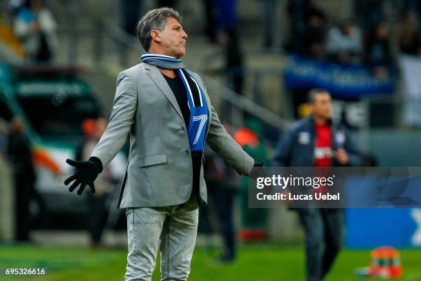 Renato Portaluppi coach of Gremio during the match Gremio v Bahia as part of Brasileirao Series A 2017, at Arena do Gremio on June 12 in Porto...