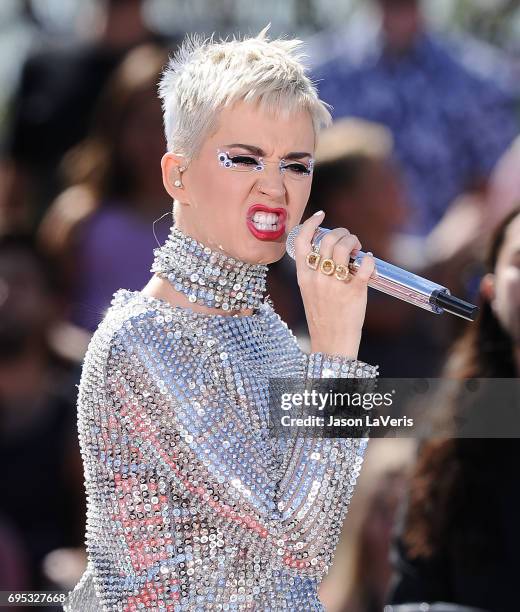 Katy Perry performs at the "Witness World Wide" exclusive YouTube livestream concert on June 12, 2017 in Los Angeles, California.