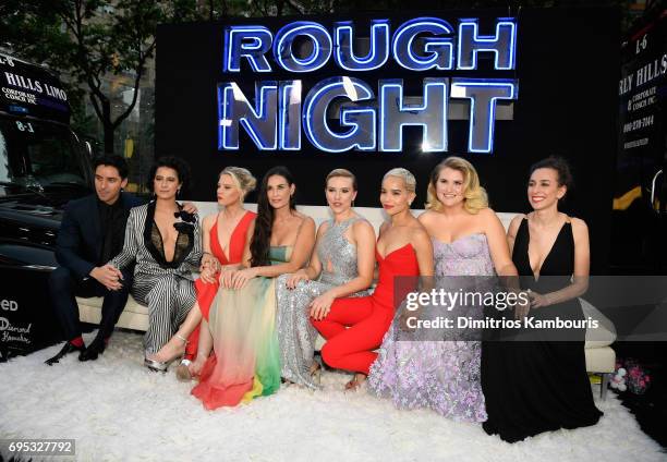 Paul W. Downs, Ilana Glazer, Kate McKinnon, Demi Moore, Scarlett Johansson, Zoe Kravitz, Jillian Bell and Lucia Aniello attend the "Rough Night"...