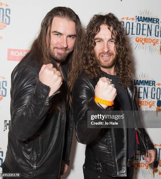 Ryan O'Keeffe and Joel O'Keeffe of Airbourne attend the Metal Hammer Golden God Awards at the O2 Indigo on June 12, 2017 in London, England.