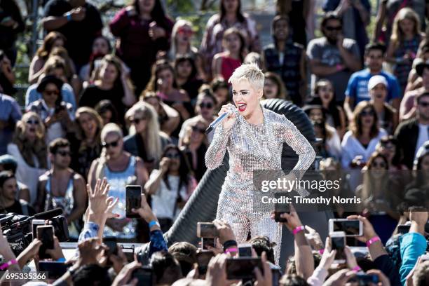 Katy Perry performs during "Katy Perry - Witness World Wide" exclusive YouTube Livestream Concert at Ramon C. Cortines School of Visual and...