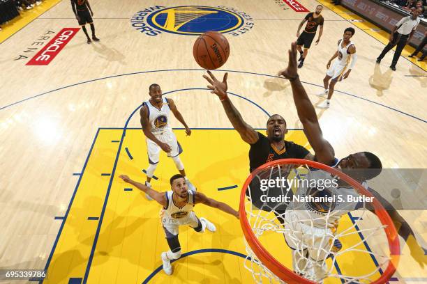 Smith of the Cleveland Cavaliers drives to the basket and shoots the ball against the Golden State Warriors in Game Five of the 2017 NBA Finals on...