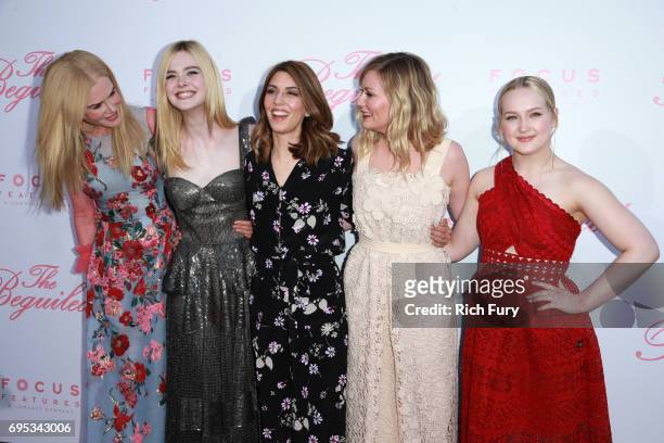 Actors Nicole Kidman, Elle Fanning, writer/director Sofia Coppola and actors Kirsten Dunst and Emma Howard attend the premiere of Focus Features'...