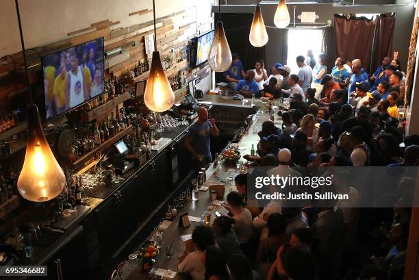 Golden State Warriors fans watch game 5 of the NBA Finals between the Goldens State Warriors and the Cleveland Cavaliers during a watch party at Era...