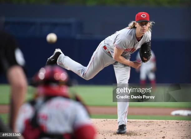 Bronson Arroyo of the Cincinnati Reds pitches during the first inning of a baseball game against the San Diego Padres at PETCO Park on June 12, 2017...