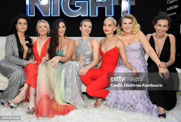 Ilana Glazer, Kate McKinnon, Demi Moore, Scarlett Johansson, Zoe Kravitz, Jillian Bell and Lucia Aniello attend the "Rough Night" premiere at AMC...