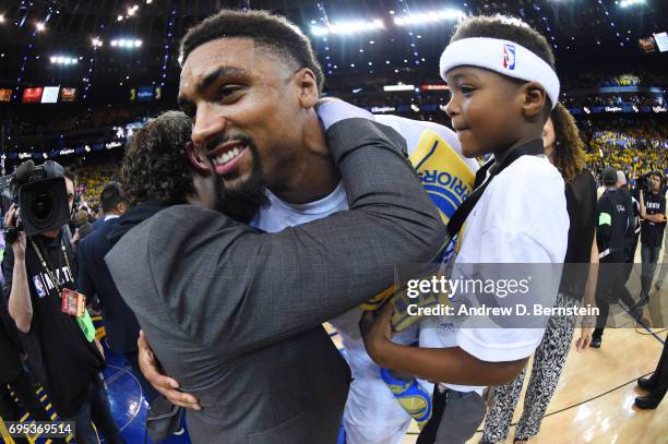 James Michael McAdoo of the Golden State Warriors celebrates after winning the 2017 NBA Finals on June 12, 2017 at ORACLE Arena in Oakland,...