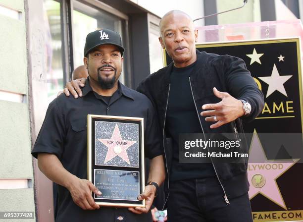 Shea Jackson Sr. Aka Ice Cube and Andre Romelle Young aka Dr. Dre attend the ceremony honoring Ice Cube with a Star on The Hollywood Walk of Fame...