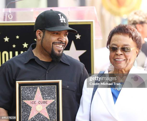 Shea Jackson Jr. Aka Ice Cube with his mom, Doris Benjamin attend the ceremony honoring Ice Cube with a Star on The Hollywood Walk of Fame held on...