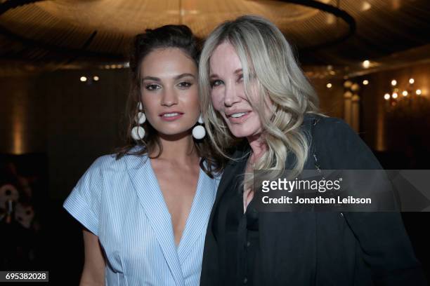 Actor Lily James and producer Christine Forsyth-Peters attend DuJour's Summer Issue Cover Party with Lily James presented by Belvedere Vodka at...