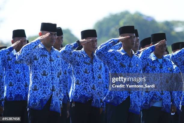 the flag ceremony commemorating the 71th anniversary of the air force. - the-indonesian-national-air-force-parade stock pictures, royalty-free photos & images