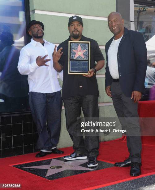 Rapper WC, honoree Ice Cube and director John Singleton at Ice Cube's Star On The Hollywood Walk Of Fame Ceremony held on June 12, 2017 in Hollywood,...
