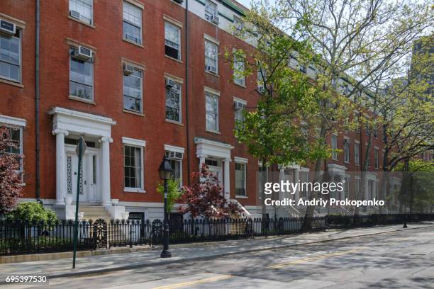 historic row houses on washington square north in greenwich village - washington square park stock pictures, royalty-free photos & images