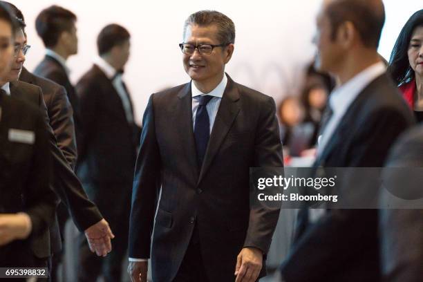 Paul Chan, Hong Kong's financial secretary, attends the UBS AG Celebrating 20th Anniversary of Hong Kong event in Hong Kong, China, on Tuesday, June...