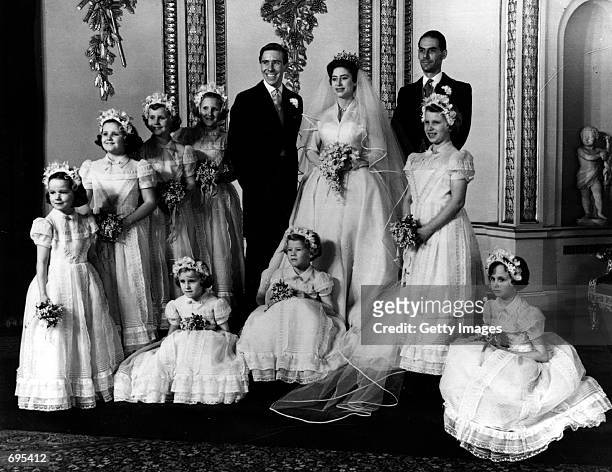 The bridal group at Buckingham Palace May 6, 1960 at the wedding of Princess Margaret and Antony Armstrong-Jones. Buckingham Palace announced that...