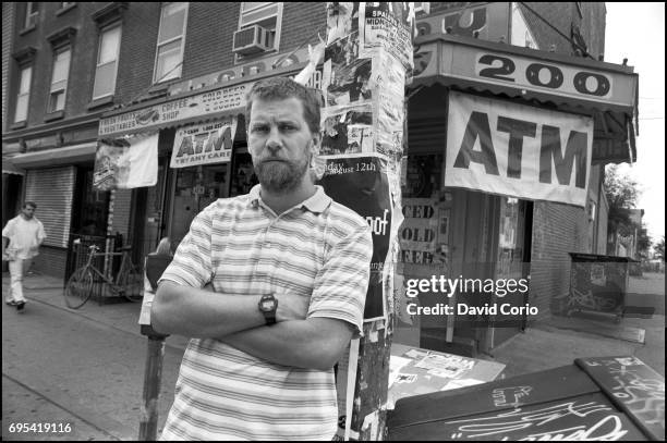 Gavin McInnes co founder of Vice on Bedford Ave, Brooklyn, New York on 5 August 2002.