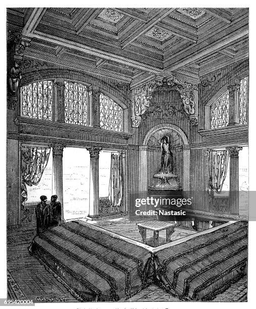 home interior : triclinium - dining hall stock illustrations