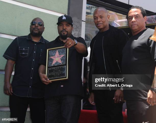 Red, Ice Cube, Dr Dre and DJ Yella of N.W.A at Ice Cube's Star On The Hollywood Walk Of Fame Ceremony held on June 12, 2017 in Hollywood, California.