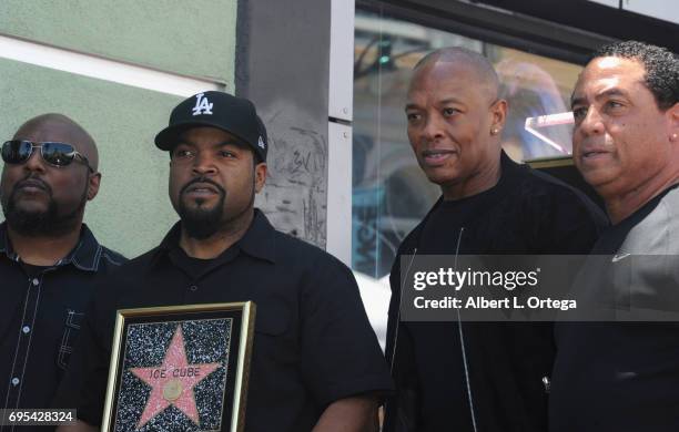 Red, Ice Cube, Dr Dre and DJ Yella of N.W.A at Ice Cube's Star On The Hollywood Walk Of Fame Ceremony held on June 12, 2017 in Hollywood, California.