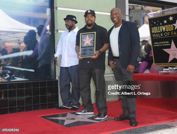 Rapper WC, honoree Ice Cube and director John Singleton at Ice Cube's Star On The Hollywood Walk Of Fame Ceremony held on June 12, 2017 in Hollywood,...