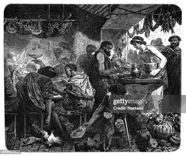 ilustraciones, imágenes clip art, dibujos animados e iconos de stock de taberna romana - roma antigua