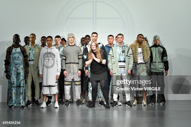 Fashion designer Astrid Andersen walks the runway at the Astrid Andersen fashion show Spring Summer 2018 fashion show during London Menswear Fashion...