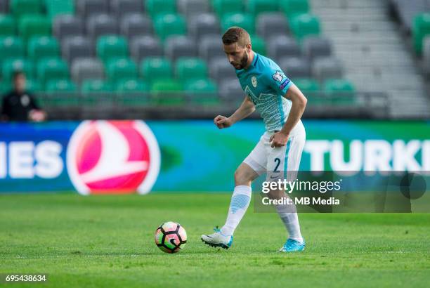Nejc Skubic of Slovenia in action during football match between National teams of Slovenia and Malta in Round of FIFA World Cup Russia 2018...
