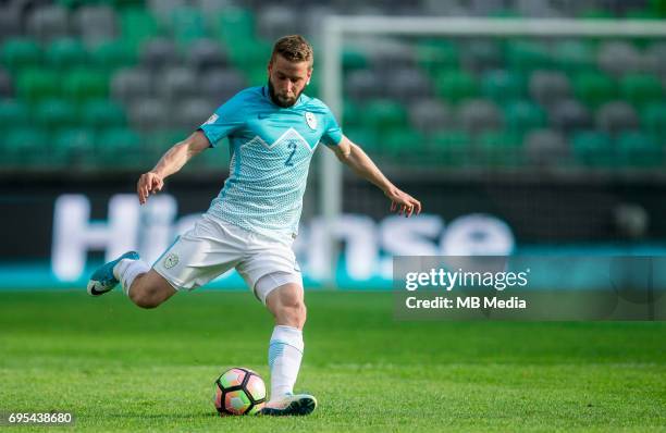 Nejc Skubic of Slovenia in action during football match between National teams of Slovenia and Malta in Round of FIFA World Cup Russia 2018...