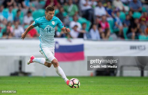 Roman Bezjak of Slovenia in action during football match between National teams of Slovenia and Malta in Round of FIFA World Cup Russia 2018...