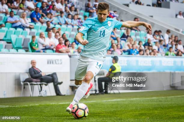 Roman Bezjak of Slovenia in action during football match between National teams of Slovenia and Malta in Round of FIFA World Cup Russia 2018...