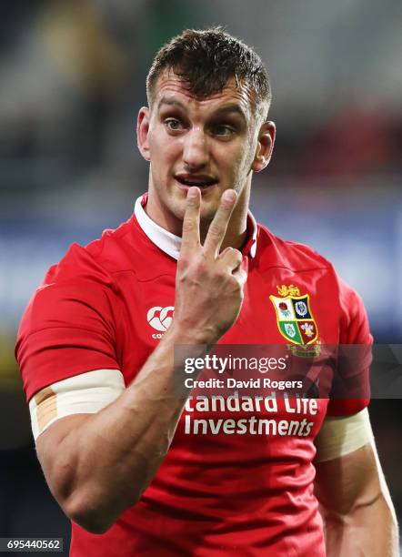 Sam Warburton of the Lions gestures during the 2017 British & Irish Lions tour match between the Highlanders and the British & Irish Lions at the...