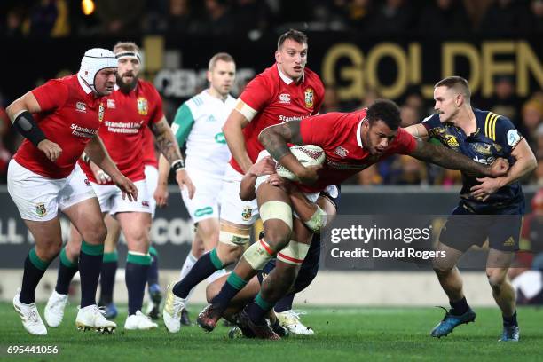 Courtney Lawes of the Lions charges upfield during the 2017 British & Irish Lions tour match between the Highlanders and the British & Irish Lions at...