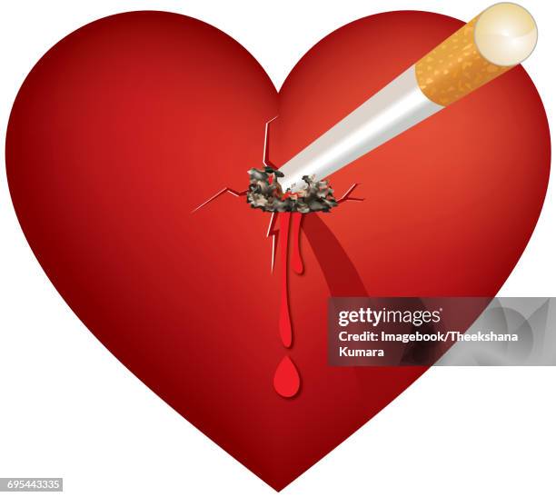 hart and cigarette (smoking kills) - nicht-erwiderte-liebe stock-grafiken, -clipart, -cartoons und -symbole
