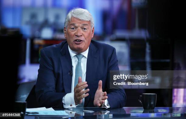 Geoff Drabble, chief executive officer of Ashtead Group Plc, gestures while speaking during a Bloomberg Television interview in London, U.K., on...