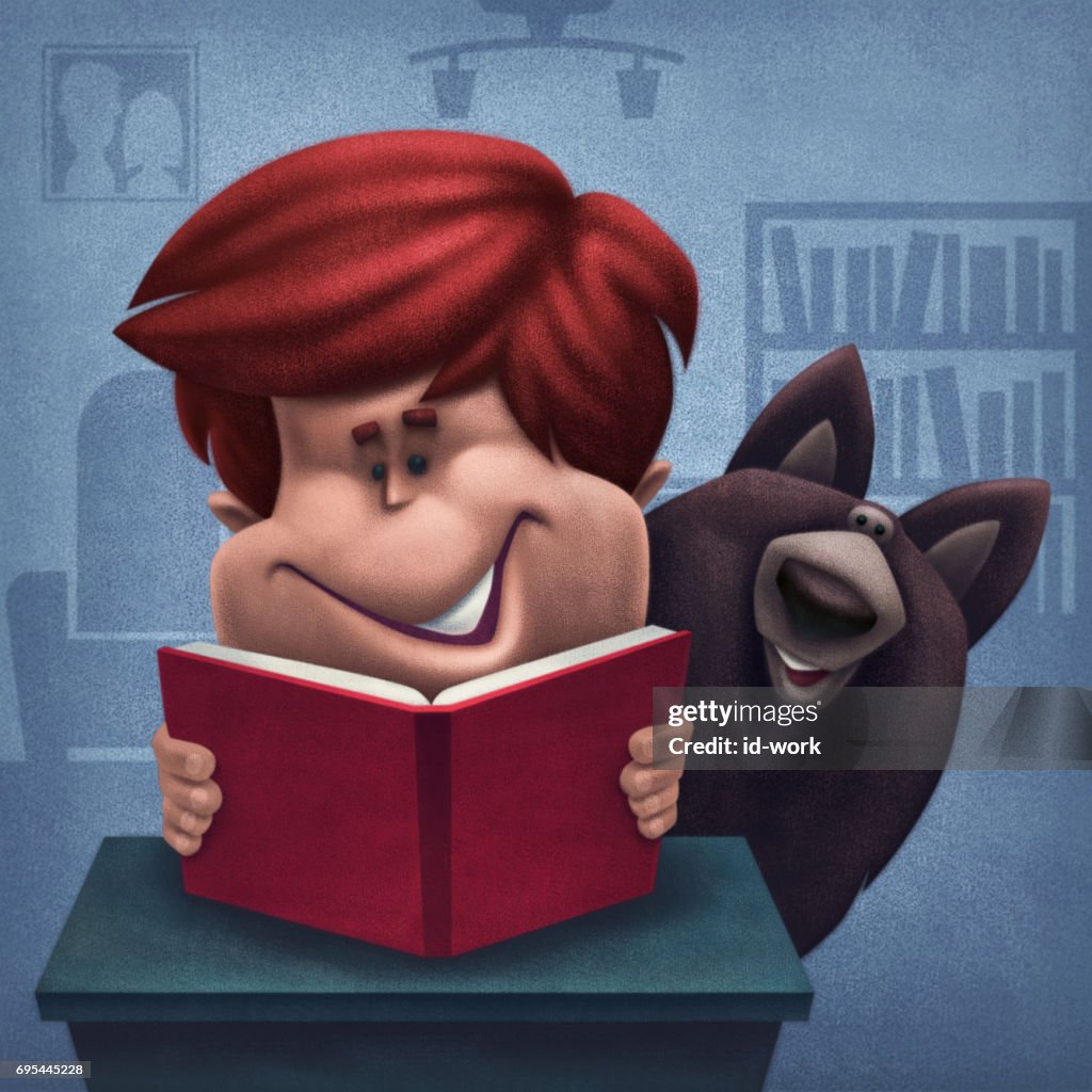 Kid reading with dog