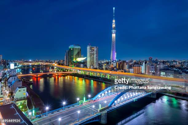tokyo cityscape - tokyo skytree - fotografias e filmes do acervo