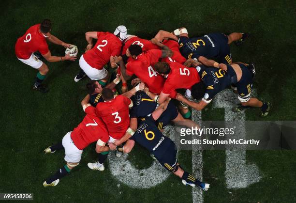Dunedin, New Zealand - 13 June 2017; Rhys Webb of the British & Irish Lions prepares to play the ball from a maul during the match between the...