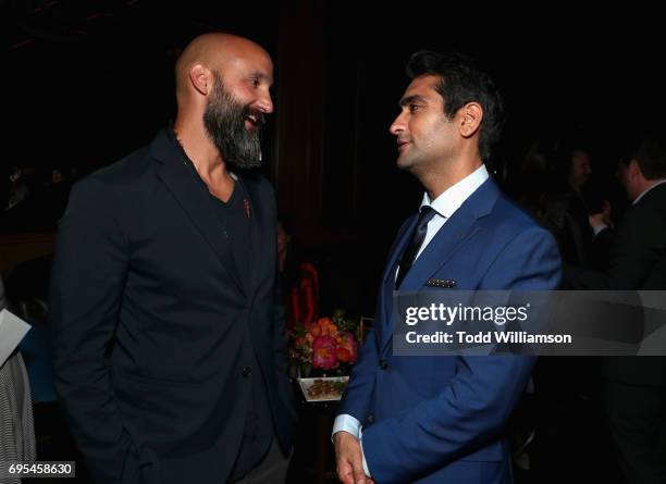 Worldwide Head of Motion Pictures Jason Ropell and actor/ producer Kumail Nanjiani attend Amazon Studios And Lionsgate Present The LA Premiere Of...