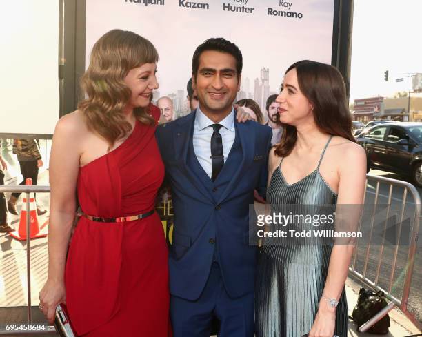 Actor/ producers Emily V. Gordon, Kumail Nanjian, and actor Zoe Kazan attend Amazon Studios And Lionsgate Present The LA Premiere Of "THE BIG SICK"...